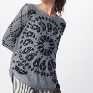 Desigual Black & Gray Paisley Floral Studded Button Down Sides Sweater Size XS